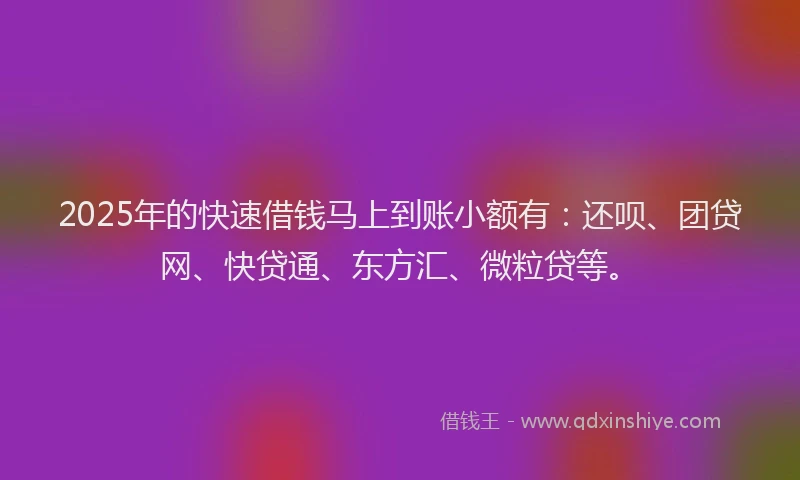 2025年的快速借钱马上到账小额有：还呗、团贷网、快贷通、东方汇、微粒贷等。