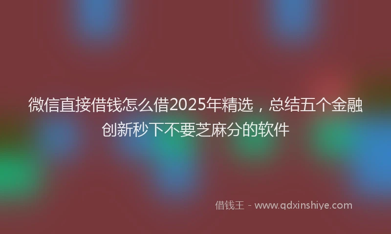 微信直接借钱怎么借2025年精选，总结五个金融创新秒下不要芝麻分的软件