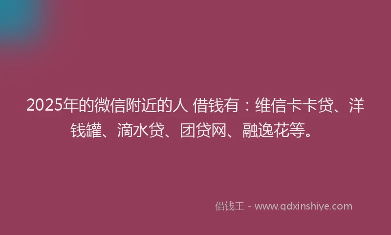 2025年的微信附近的人 借钱有：维信卡卡贷、洋钱罐、滴水贷、团贷网、融逸花等。
