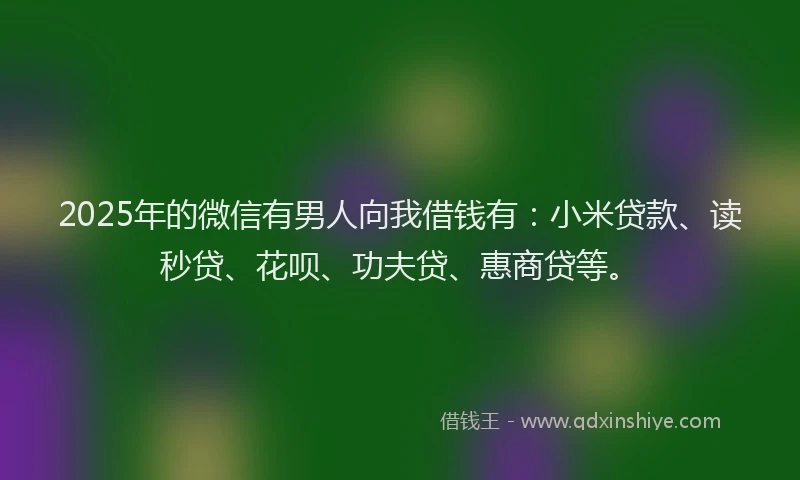 2025年的微信有男人向我借钱有：小米贷款、读秒贷、花呗、功夫贷、惠商贷等。