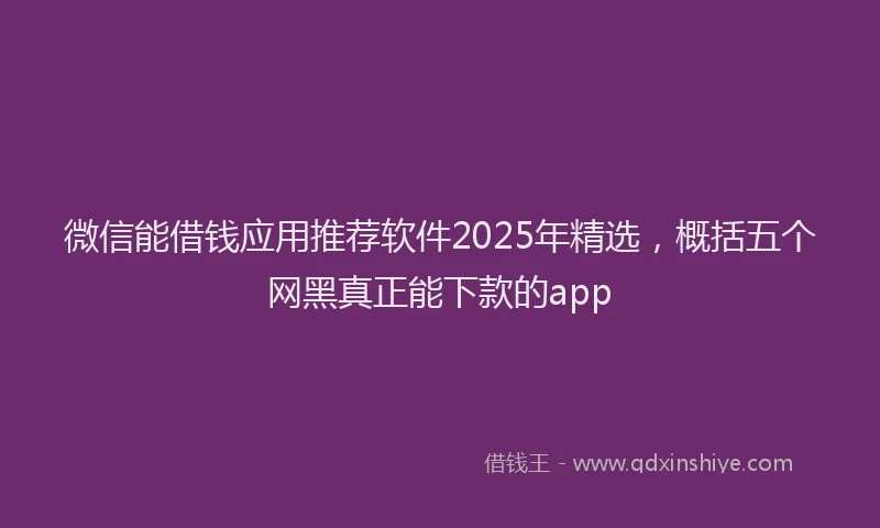 微信能借钱应用推荐软件2025年精选，概括五个网黑真正能下款的app