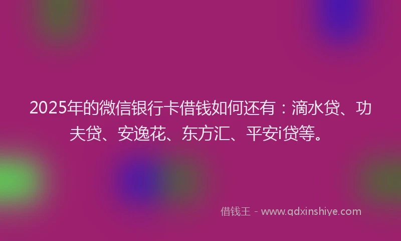 2025年的微信银行卡借钱如何还有：滴水贷、功夫贷、安逸花、东方汇、平安i贷等。