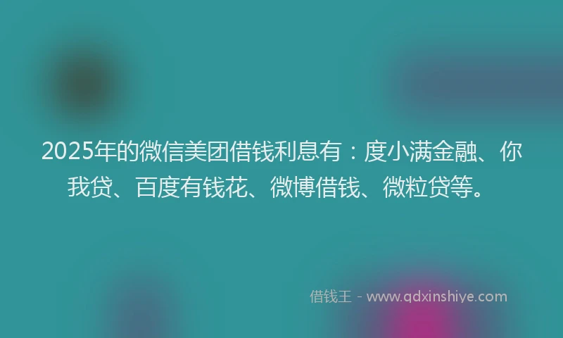 2025年的微信美团借钱利息有：度小满金融、你我贷、百度有钱花、微博借钱、微粒贷等。