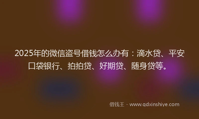 2025年的微信盗号借钱怎么办有：滴水贷、平安口袋银行、拍拍贷、好期贷、随身贷等。