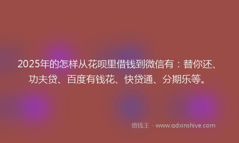 2025年的怎样从花呗里借钱到微信有：替你还、功夫贷、百度有钱花、快贷通、分期乐等。