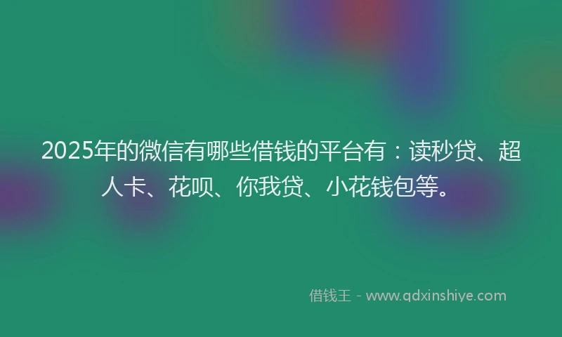 2025年的微信有哪些借钱的平台有：读秒贷、超人卡、花呗、你我贷、小花钱包等。