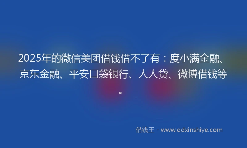 2025年的微信美团借钱借不了有：度小满金融、京东金融、平安口袋银行、人人贷、微博借钱等。