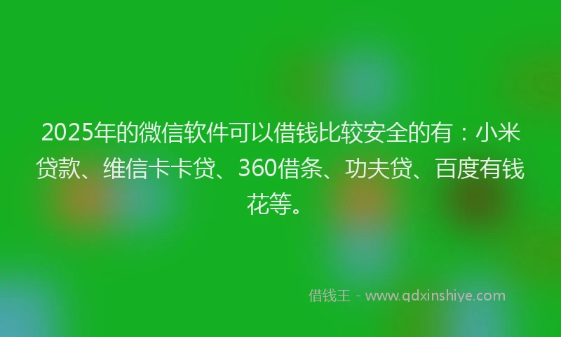 2025年的微信软件可以借钱比较安全的有：小米贷款、维信卡卡贷、360借条、功夫贷、百度有钱花等。
