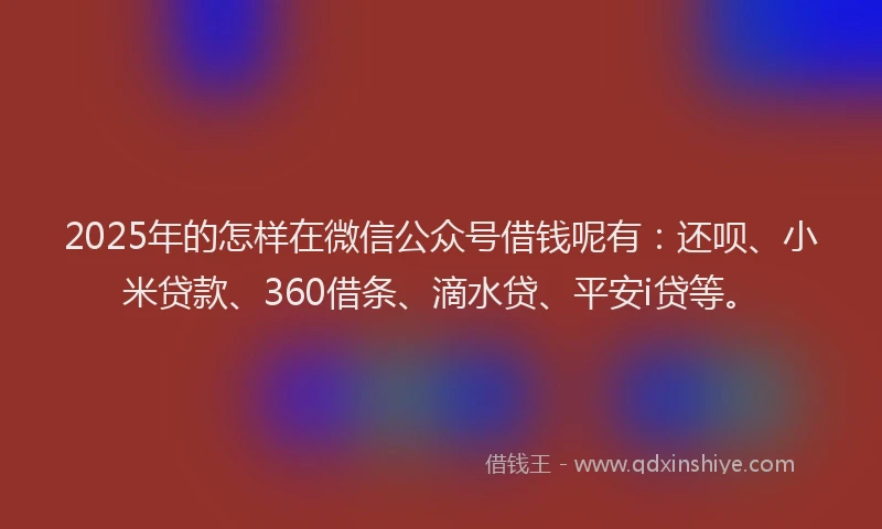 2025年的怎样在微信公众号借钱呢有：还呗、小米贷款、360借条、滴水贷、平安i贷等。