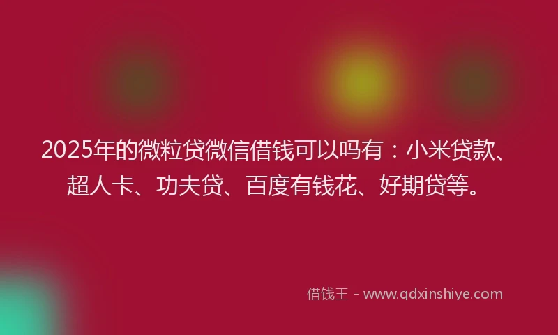 2025年的微粒贷微信借钱可以吗有：小米贷款、超人卡、功夫贷、百度有钱花、好期贷等。