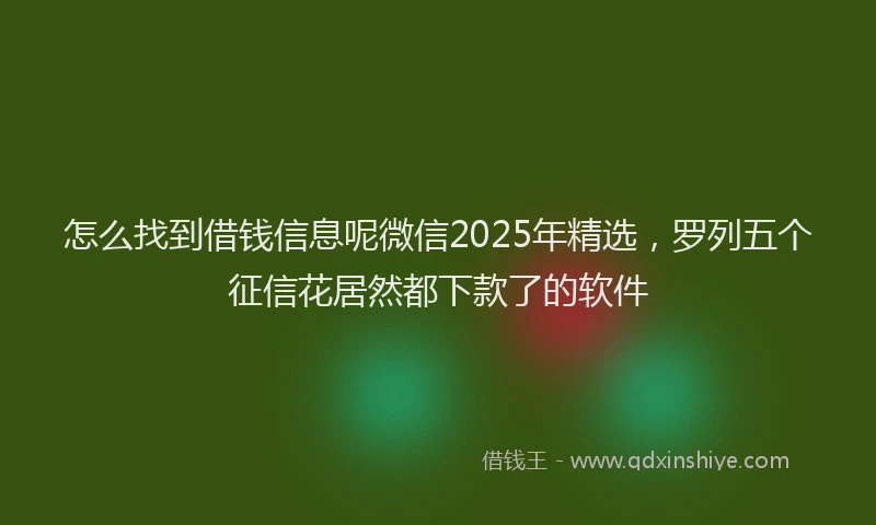 怎么找到借钱信息呢微信2025年精选，罗列五个征信花居然都下款了的软件