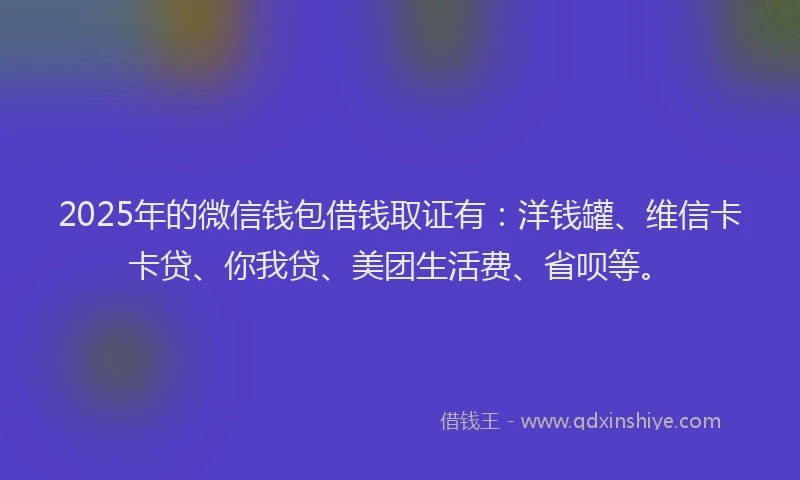 2025年的微信钱包借钱取证有：洋钱罐、维信卡卡贷、你我贷、美团生活费、省呗等。