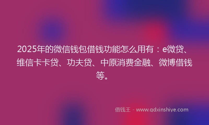 2025年的微信钱包借钱功能怎么用有：e微贷、维信卡卡贷、功夫贷、中原消费金融、微博借钱等。