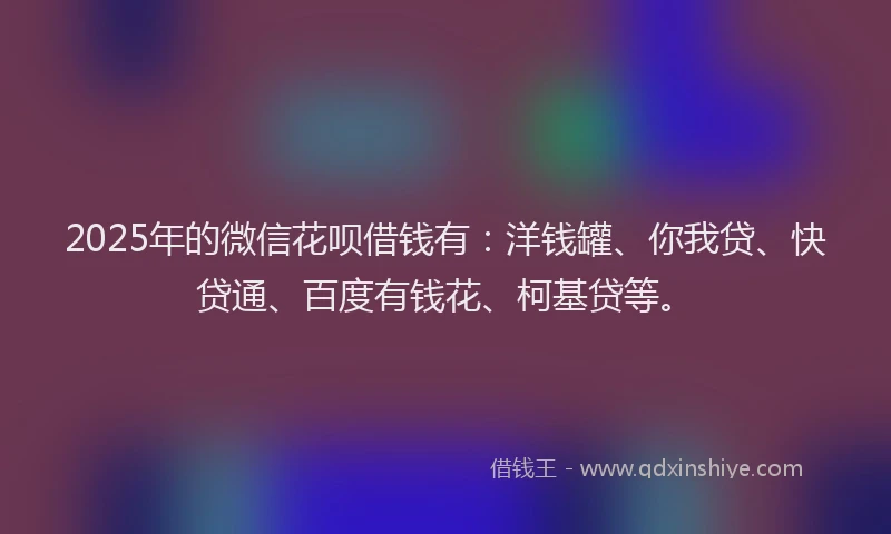 2025年的微信花呗借钱有：洋钱罐、你我贷、快贷通、百度有钱花、柯基贷等。