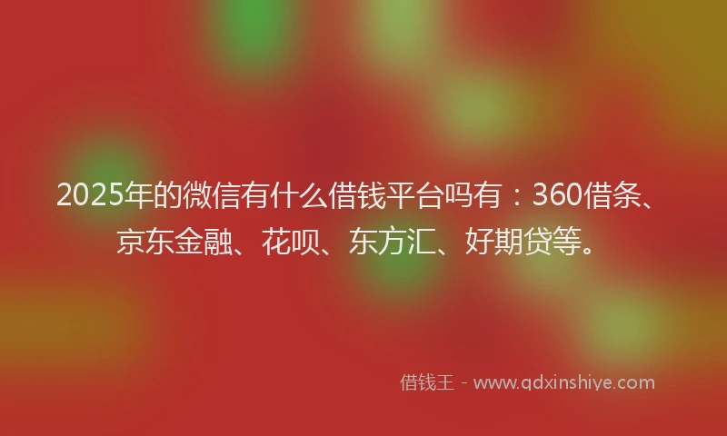 2025年的微信有什么借钱平台吗有：360借条、京东金融、花呗、东方汇、好期贷等。