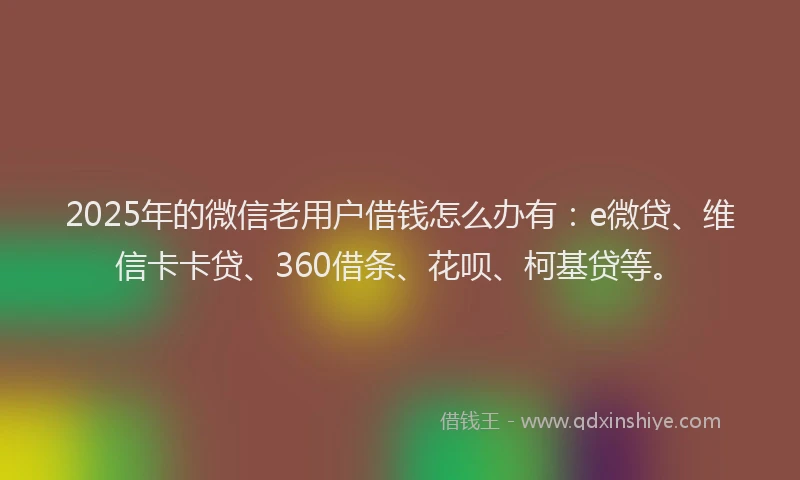 2025年的微信老用户借钱怎么办有：e微贷、维信卡卡贷、360借条、花呗、柯基贷等。
