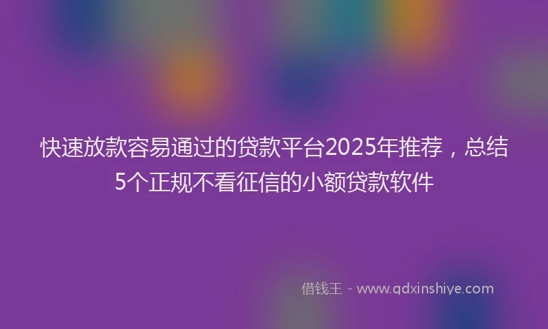 快速放款容易通过的贷款平台2025年推荐，总结5个正规不看征信的小额贷款软件