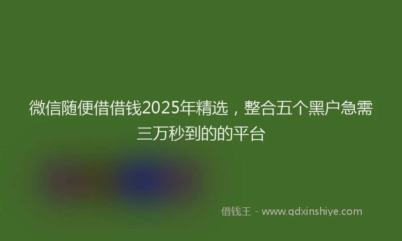 微信随便借借钱2025年精选，整合五个黑户急需三万秒到的的平台