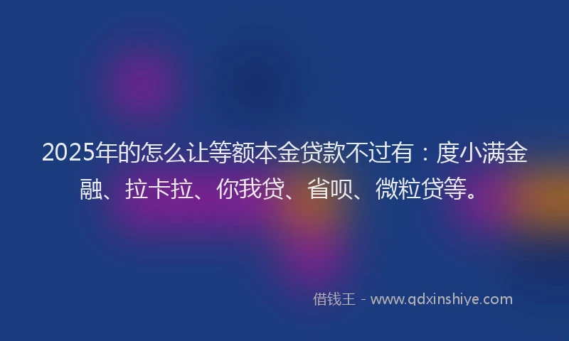 2025年的怎么让等额本金贷款不过有：度小满金融、拉卡拉、你我贷、省呗、微粒贷等。