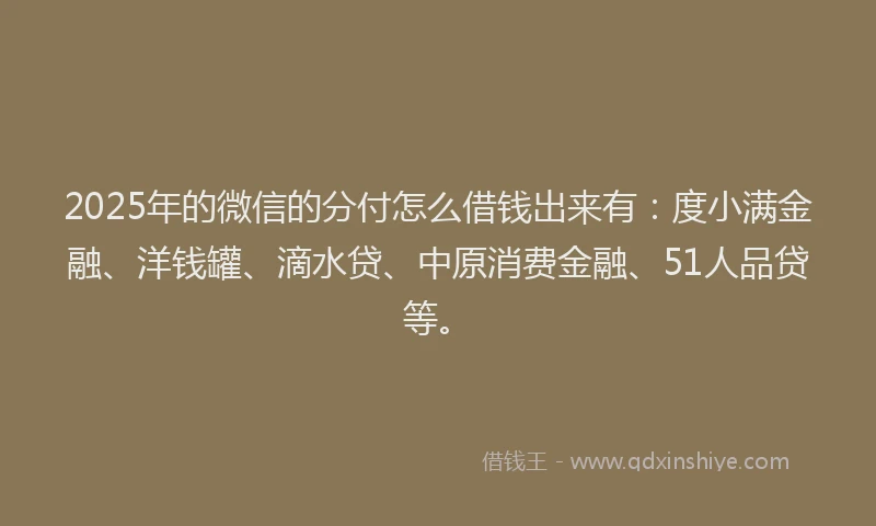 2025年的微信的分付怎么借钱出来有：度小满金融、洋钱罐、滴水贷、中原消费金融、51人品贷等。