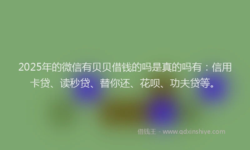 2025年的微信有贝贝借钱的吗是真的吗有：信用卡贷、读秒贷、替你还、花呗、功夫贷等。
