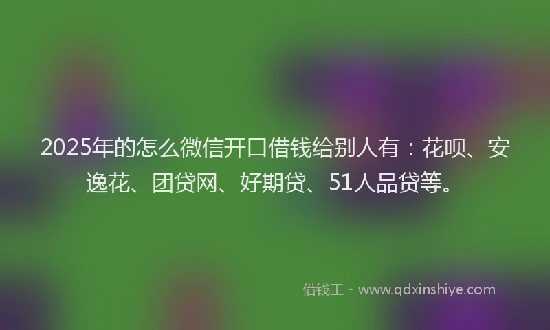 2025年的怎么微信开口借钱给别人有：花呗、安逸花、团贷网、好期贷、51人品贷等。