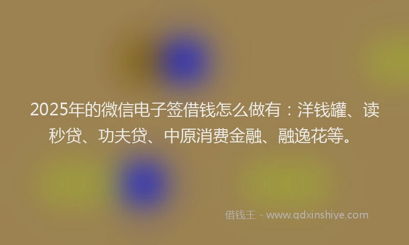 2025年的微信电子签借钱怎么做有：洋钱罐、读秒贷、功夫贷、中原消费金融、融逸花等。