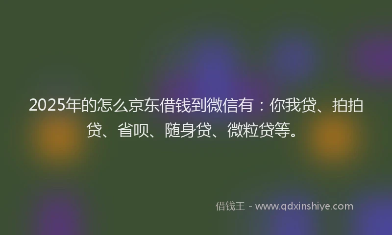 2025年的怎么京东借钱到微信有：你我贷、拍拍贷、省呗、随身贷、微粒贷等。