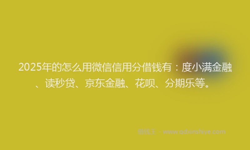 2025年的怎么用微信信用分借钱有：度小满金融、读秒贷、京东金融、花呗、分期乐等。