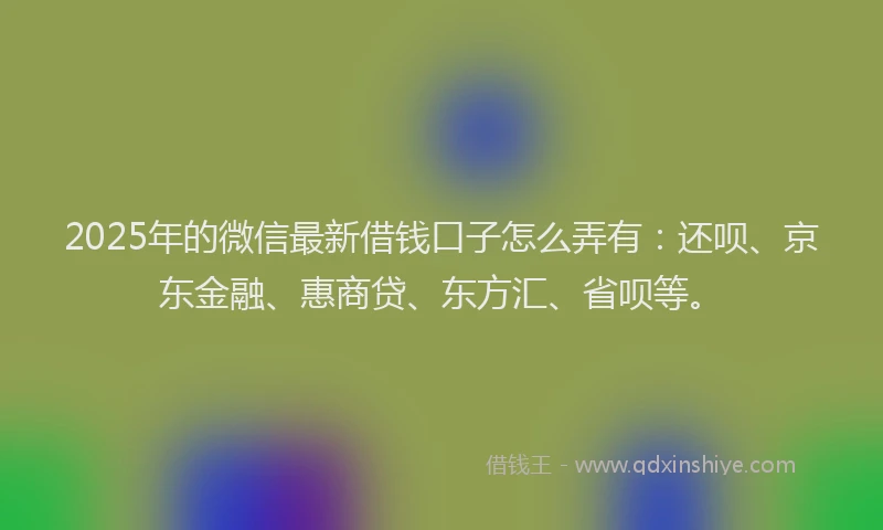 2025年的微信最新借钱口子怎么弄有：还呗、京东金融、惠商贷、东方汇、省呗等。