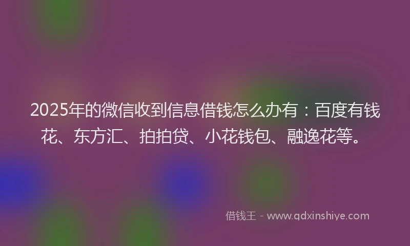 2025年的微信收到信息借钱怎么办有：百度有钱花、东方汇、拍拍贷、小花钱包、融逸花等。