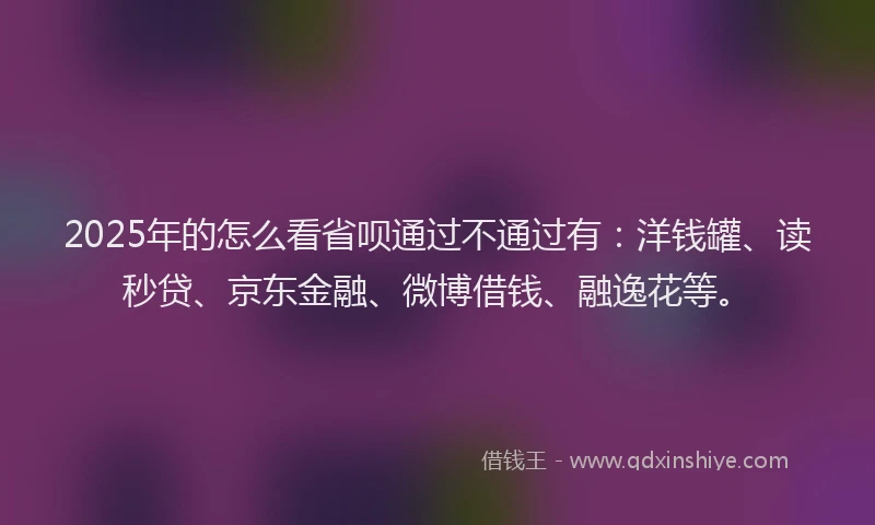 2025年的怎么看省呗通过不通过有：洋钱罐、读秒贷、京东金融、微博借钱、融逸花等。