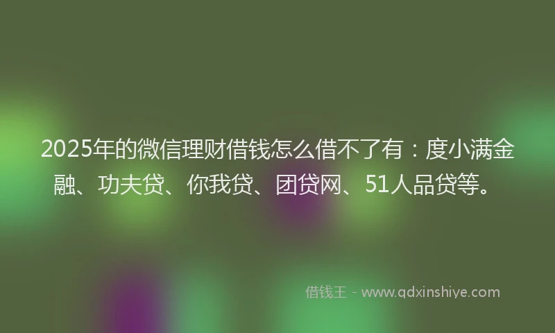 2025年的微信理财借钱怎么借不了有：度小满金融、功夫贷、你我贷、团贷网、51人品贷等。