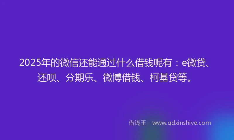 2025年的微信还能通过什么借钱呢有：e微贷、还呗、分期乐、微博借钱、柯基贷等。