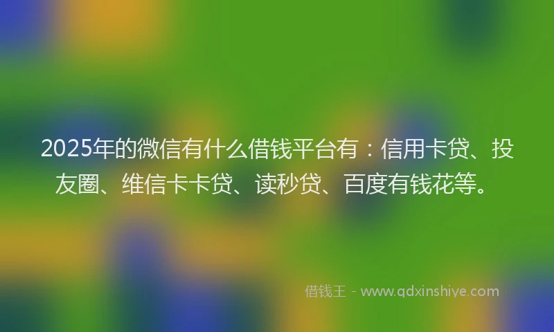 2025年的微信有什么借钱平台有：信用卡贷、投友圈、维信卡卡贷、读秒贷、百度有钱花等。