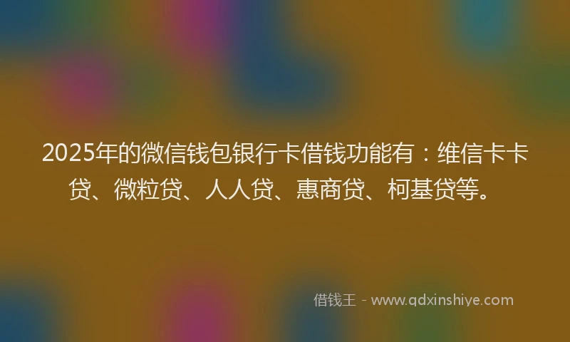 2025年的微信钱包银行卡借钱功能有：维信卡卡贷、微粒贷、人人贷、惠商贷、柯基贷等。