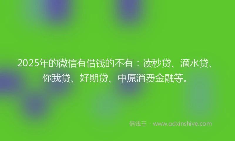 2025年的微信有借钱的不有：读秒贷、滴水贷、你我贷、好期贷、中原消费金融等。