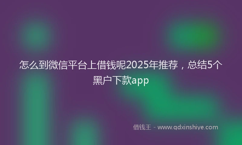 怎么到微信平台上借钱呢2025年推荐，总结5个黑户下款app