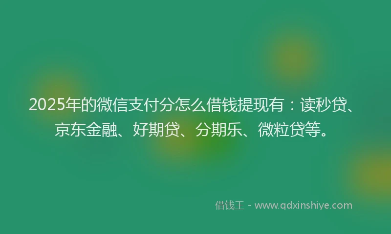 2025年的微信支付分怎么借钱提现有：读秒贷、京东金融、好期贷、分期乐、微粒贷等。