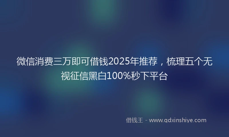 微信消费三万即可借钱2025年推荐，梳理五个无视征信黑白100%秒下平台