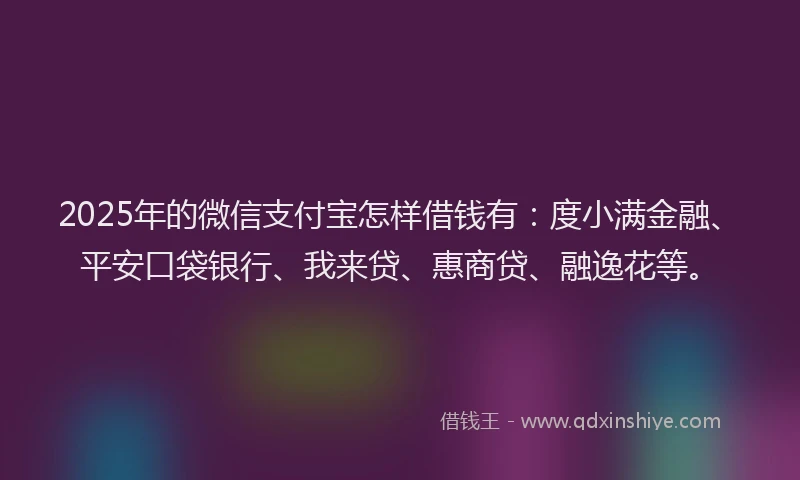2025年的微信支付宝怎样借钱有：度小满金融、平安口袋银行、我来贷、惠商贷、融逸花等。