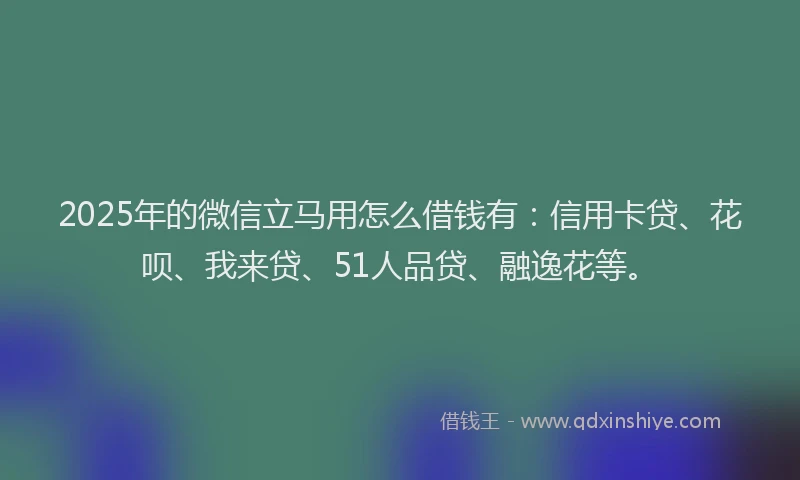 2025年的微信立马用怎么借钱有：信用卡贷、花呗、我来贷、51人品贷、融逸花等。