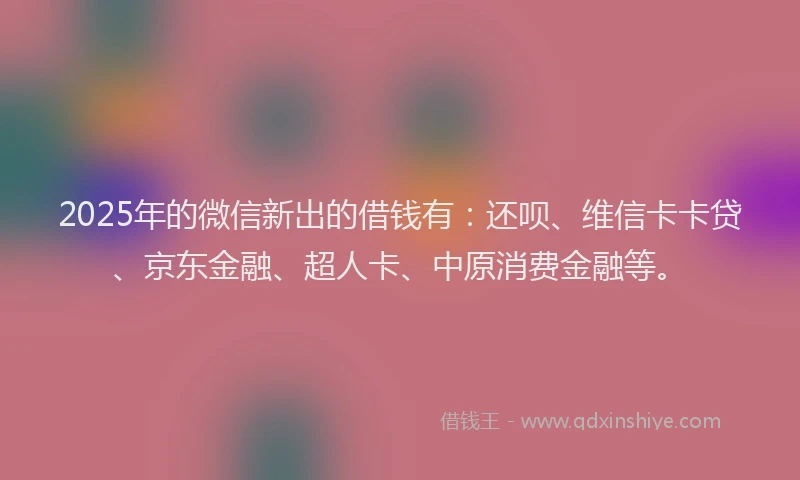 2025年的微信新出的借钱有：还呗、维信卡卡贷、京东金融、超人卡、中原消费金融等。