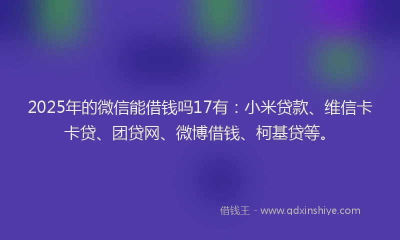 2025年的微信能借钱吗17有：小米贷款、维信卡卡贷、团贷网、微博借钱、柯基贷等。