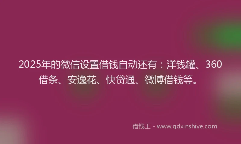 2025年的微信设置借钱自动还有：洋钱罐、360借条、安逸花、快贷通、微博借钱等。