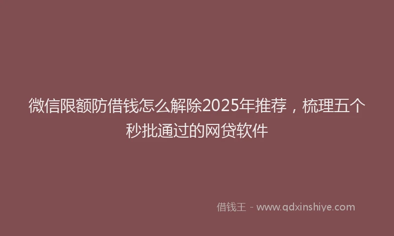 微信限额防借钱怎么解除2025年推荐，梳理五个秒批通过的网贷软件