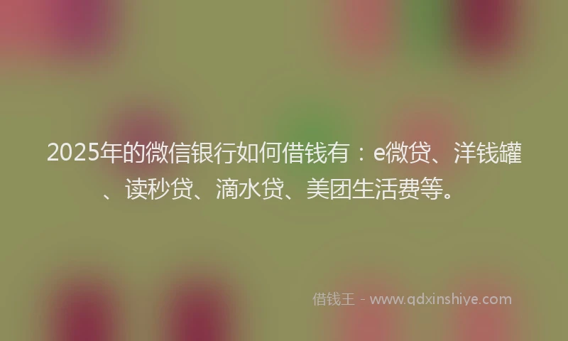2025年的微信银行如何借钱有：e微贷、洋钱罐、读秒贷、滴水贷、美团生活费等。