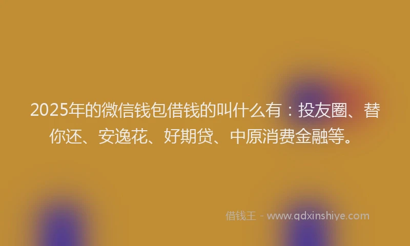 2025年的微信钱包借钱的叫什么有：投友圈、替你还、安逸花、好期贷、中原消费金融等。