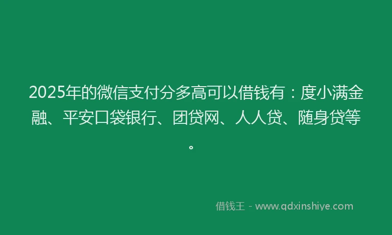 2025年的微信支付分多高可以借钱有：度小满金融、平安口袋银行、团贷网、人人贷、随身贷等。
