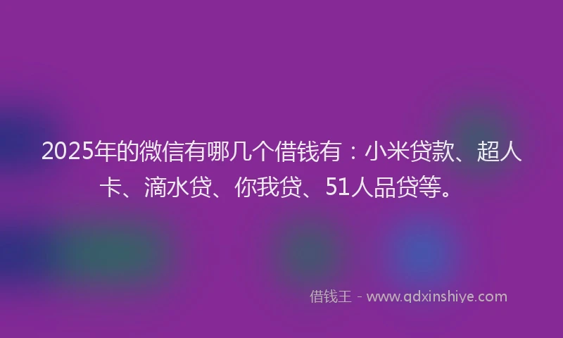 2025年的微信有哪几个借钱有：小米贷款、超人卡、滴水贷、你我贷、51人品贷等。